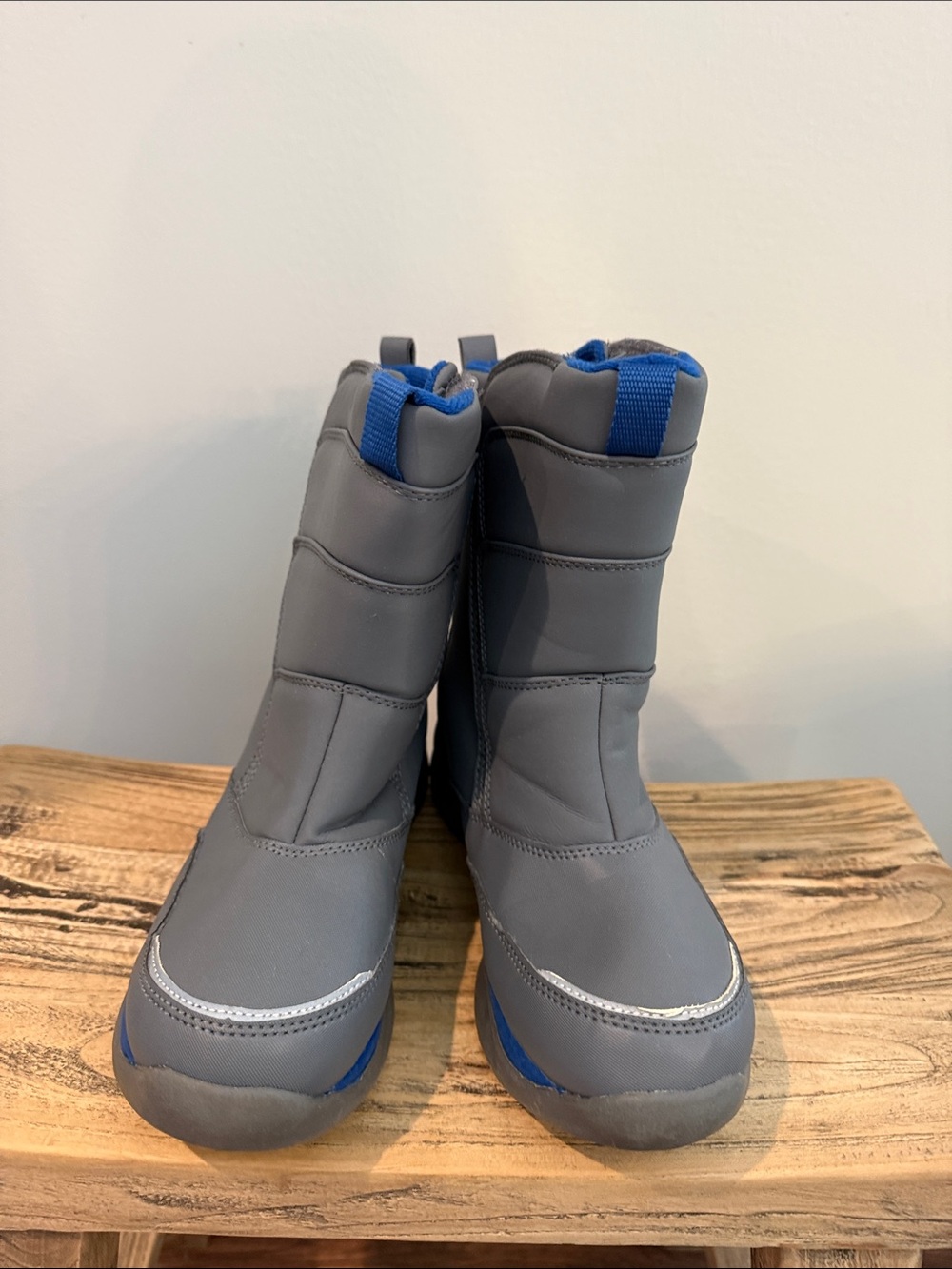 Lands' End Snow Flurry Gray and Blue Kids Snow Boots